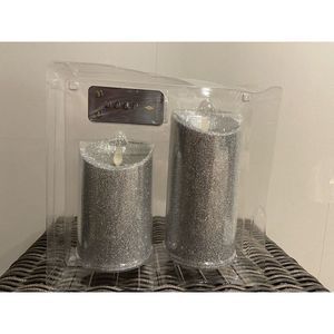 Luminara Real Flame Effect Flameless Gray Silver Glitter Pillar Candles Remote